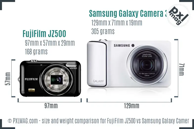 FujiFilm JZ500 vs Samsung Galaxy Camera 3G size comparison FujiFilm JZ500 vs Samsung Galaxy Camera 3G size comparison