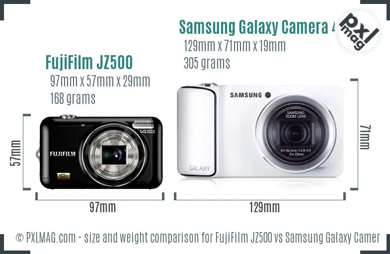 FujiFilm JZ500 vs Samsung Galaxy Camera 4G size comparison FujiFilm JZ500 vs Samsung Galaxy Camera 4G size comparison