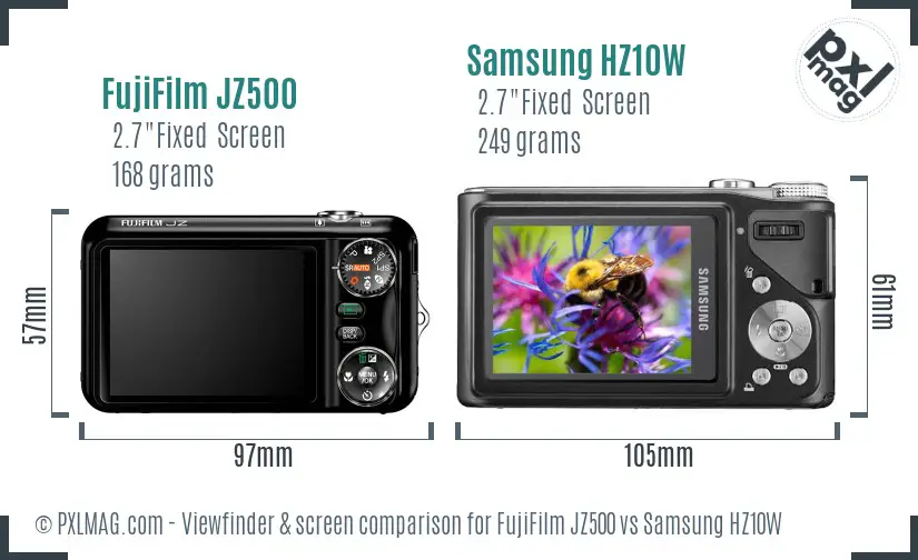 FujiFilm JZ500 vs Samsung HZ10W Screen and Viewfinder comparison