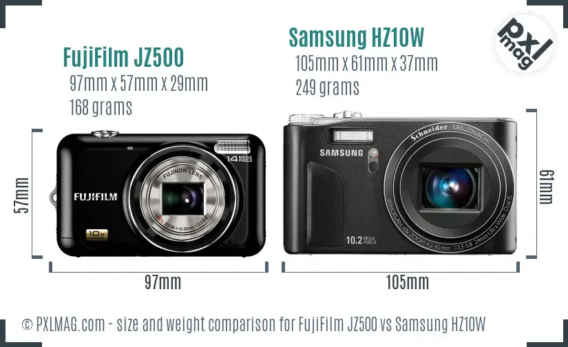 FujiFilm JZ500 vs Samsung HZ10W size comparison
