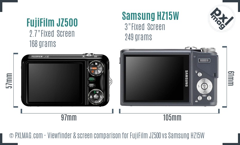 FujiFilm JZ500 vs Samsung HZ15W Screen and Viewfinder comparison