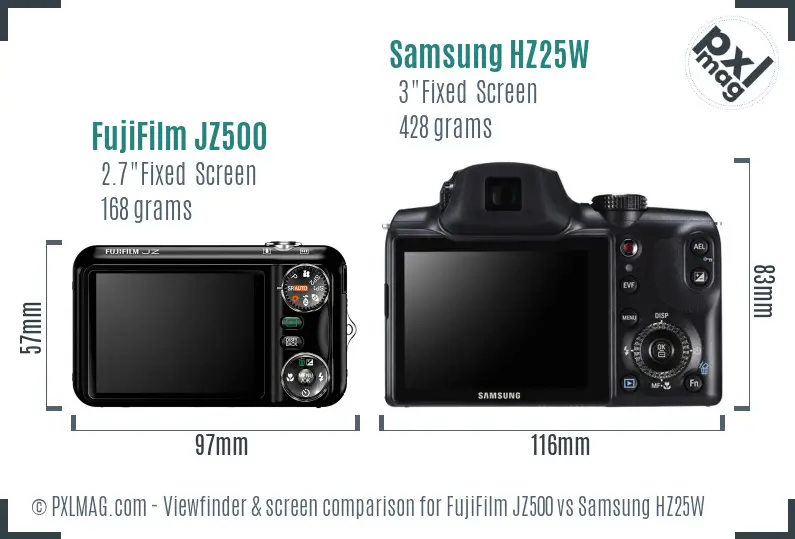 FujiFilm JZ500 vs Samsung HZ25W Screen and Viewfinder comparison