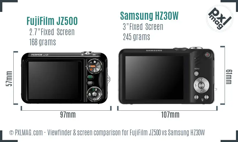 FujiFilm JZ500 vs Samsung HZ30W Screen and Viewfinder comparison