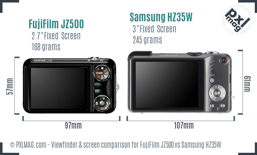 FujiFilm JZ500 vs Samsung HZ35W Screen and Viewfinder comparison