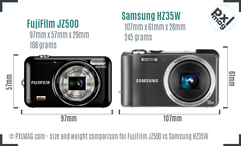 FujiFilm JZ500 vs Samsung HZ35W size comparison