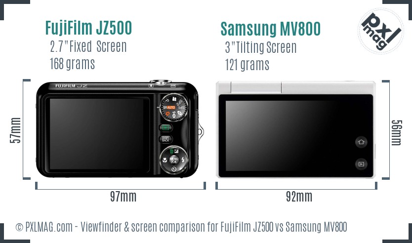 FujiFilm JZ500 vs Samsung MV800 Screen and Viewfinder comparison