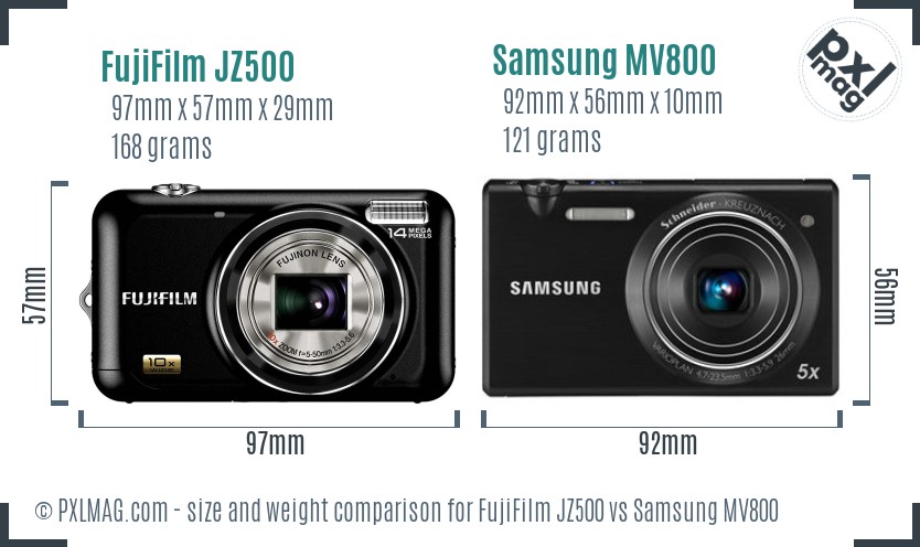 FujiFilm JZ500 vs Samsung MV800 size comparison