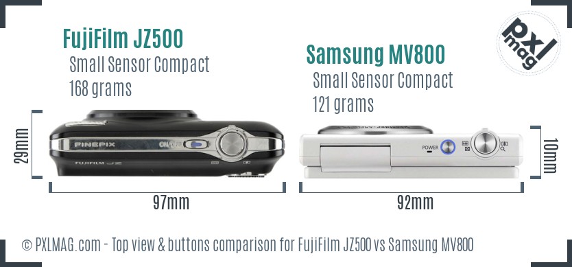 FujiFilm JZ500 vs Samsung MV800 top view buttons comparison