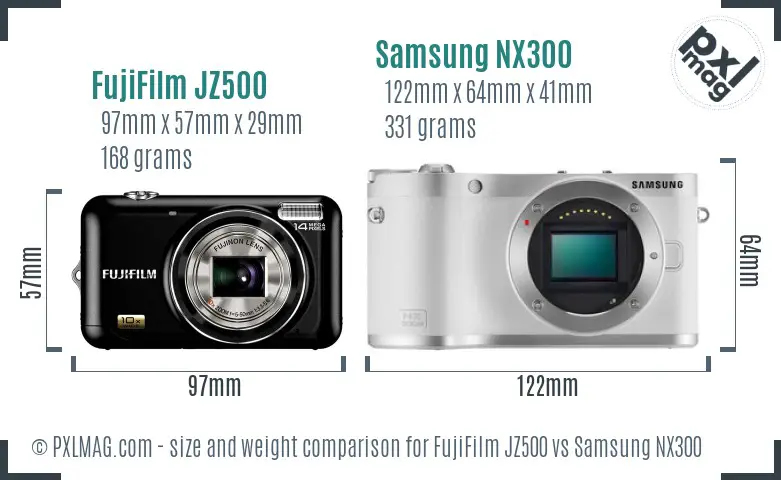 FujiFilm JZ500 vs Samsung NX300 size comparison FujiFilm JZ500 vs Samsung NX300 size comparison
