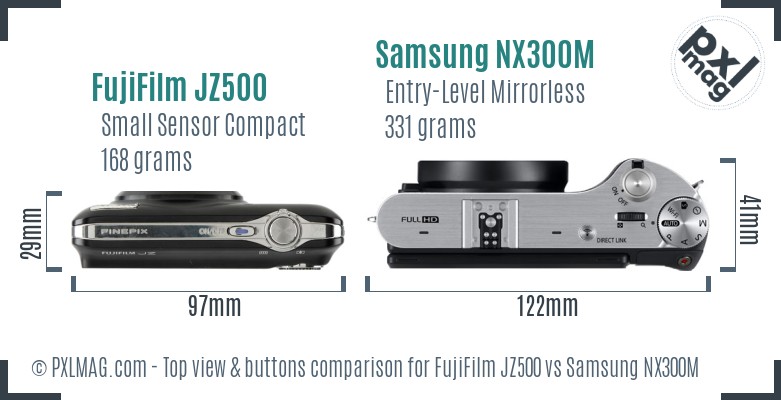 FujiFilm JZ500 vs Samsung NX300M top view buttons comparison