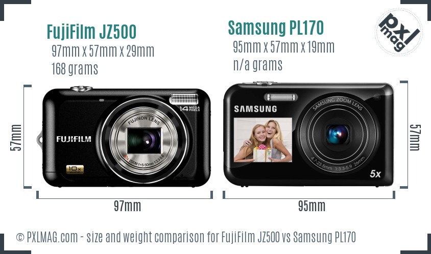 FujiFilm JZ500 vs Samsung PL170 size comparison FujiFilm JZ500 vs Samsung PL170 size comparison