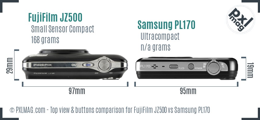 FujiFilm JZ500 vs Samsung PL170 top view buttons comparison