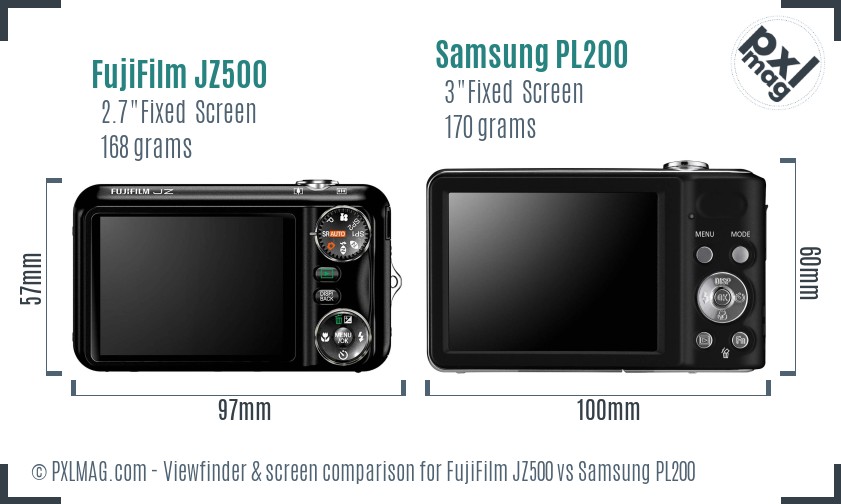 FujiFilm JZ500 vs Samsung PL200 Screen and Viewfinder comparison