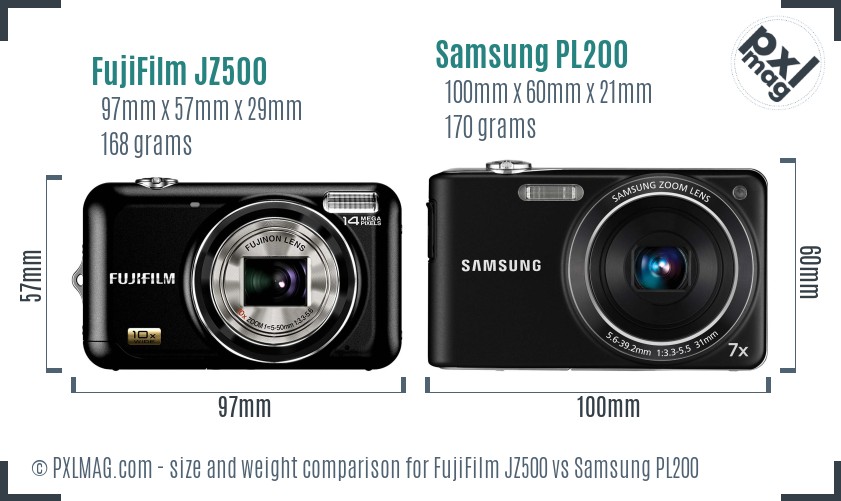 FujiFilm JZ500 vs Samsung PL200 size comparison