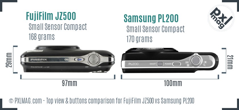 FujiFilm JZ500 vs Samsung PL200 top view buttons comparison