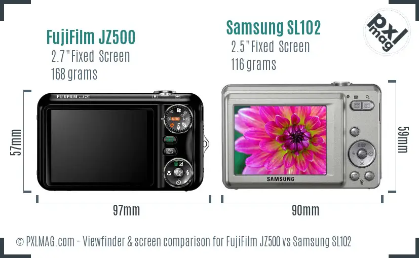 FujiFilm JZ500 vs Samsung SL102 Screen and Viewfinder comparison