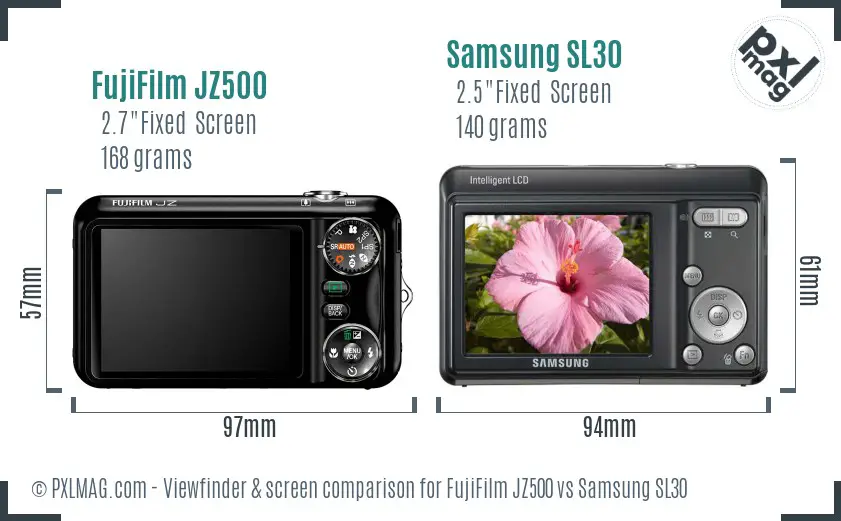 FujiFilm JZ500 vs Samsung SL30 Screen and Viewfinder comparison