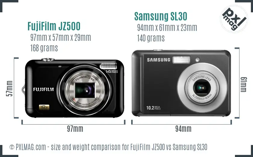FujiFilm JZ500 vs Samsung SL30 size comparison FujiFilm JZ500 vs Samsung SL30 size comparison