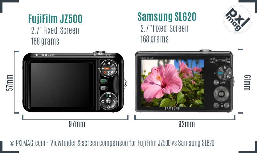 FujiFilm JZ500 vs Samsung SL620 Screen and Viewfinder comparison
