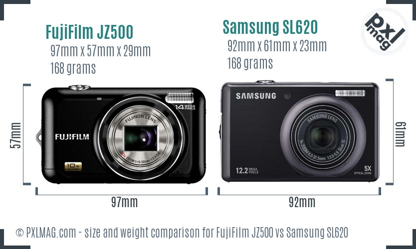 FujiFilm JZ500 vs Samsung SL620 size comparison FujiFilm JZ500 vs Samsung SL620 size comparison