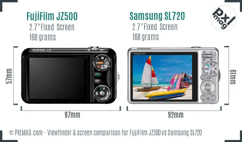 FujiFilm JZ500 vs Samsung SL720 Screen and Viewfinder comparison