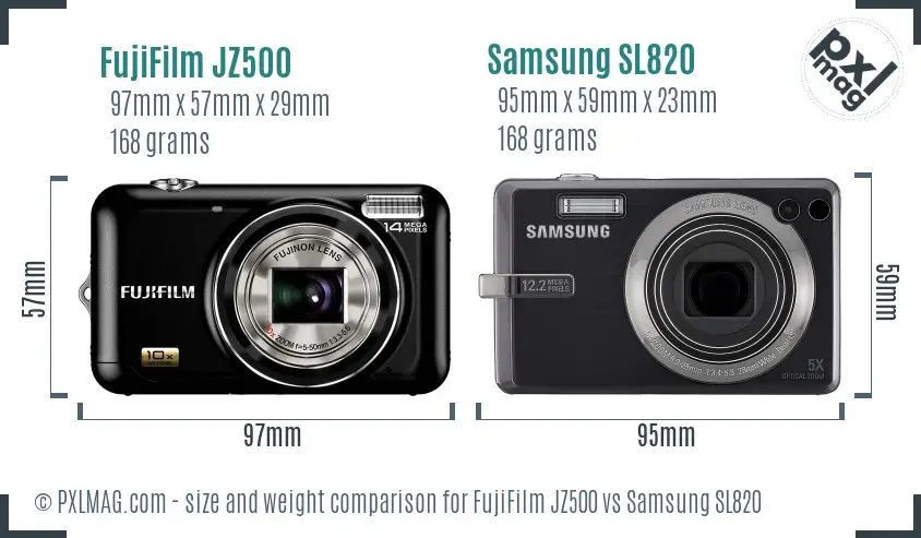 FujiFilm JZ500 vs Samsung SL820 size comparison