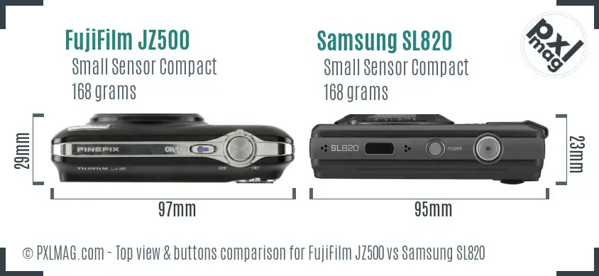 FujiFilm JZ500 vs Samsung SL820 top view buttons comparison