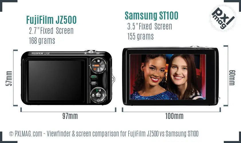 FujiFilm JZ500 vs Samsung ST100 Screen and Viewfinder comparison