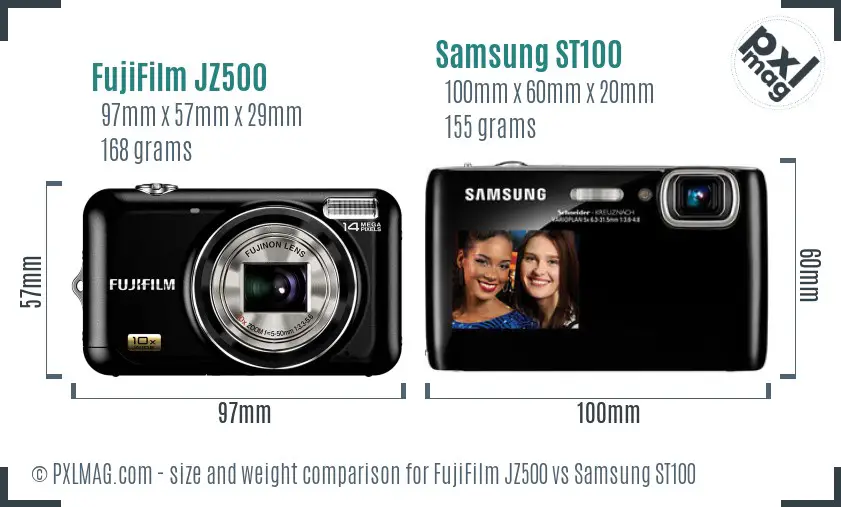 FujiFilm JZ500 vs Samsung ST100 size comparison