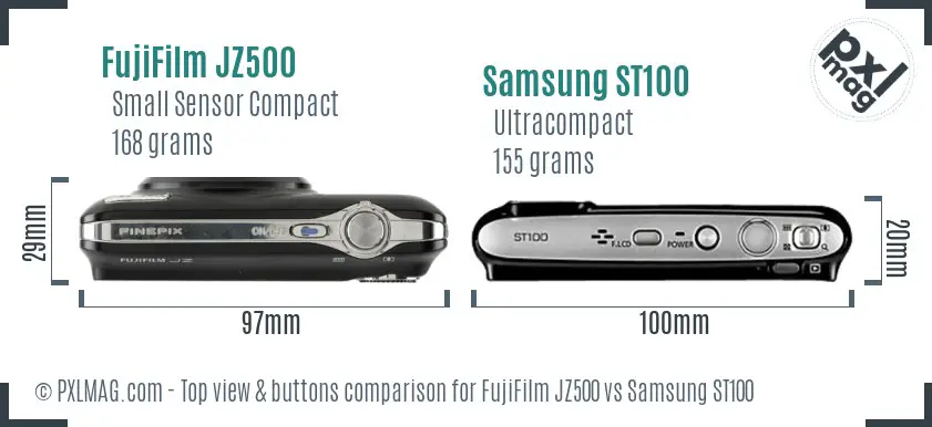 FujiFilm JZ500 vs Samsung ST100 top view buttons comparison