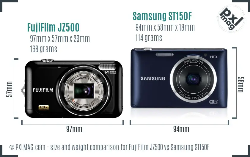FujiFilm JZ500 vs Samsung ST150F size comparison FujiFilm JZ500 vs Samsung ST150F size comparison
