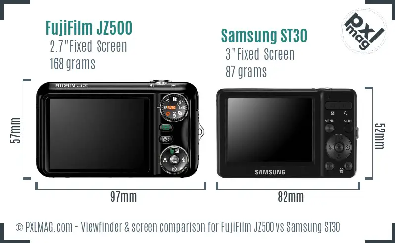 FujiFilm JZ500 vs Samsung ST30 Screen and Viewfinder comparison