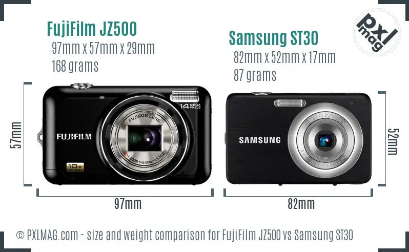 FujiFilm JZ500 vs Samsung ST30 size comparison