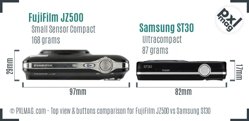 FujiFilm JZ500 vs Samsung ST30 top view buttons comparison