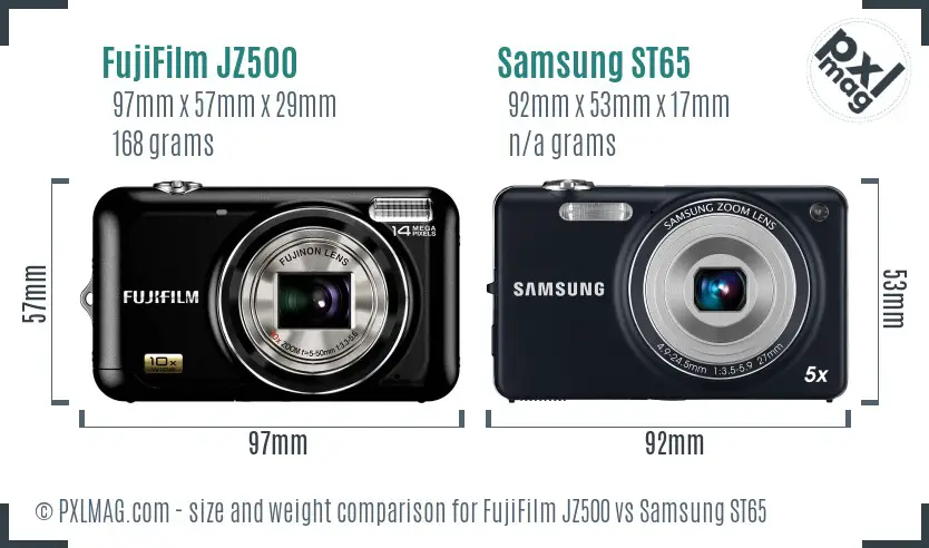 FujiFilm JZ500 vs Samsung ST65 size comparison
