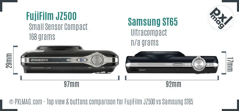 FujiFilm JZ500 vs Samsung ST65 top view buttons comparison