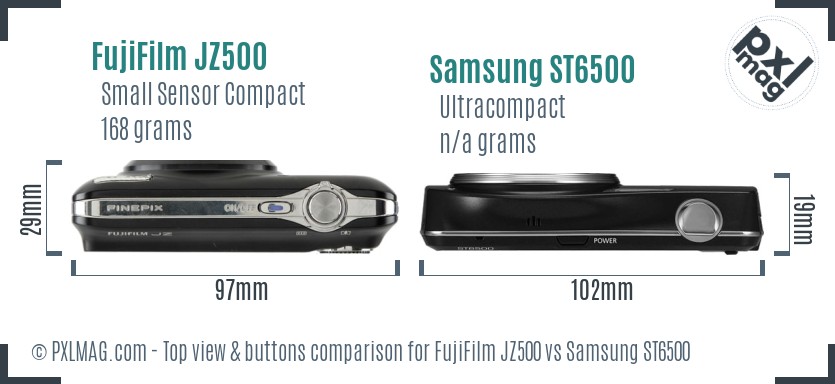 FujiFilm JZ500 vs Samsung ST6500 top view buttons comparison