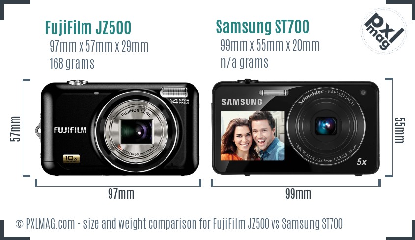 FujiFilm JZ500 vs Samsung ST700 size comparison