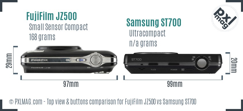 FujiFilm JZ500 vs Samsung ST700 top view buttons comparison