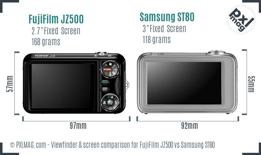 FujiFilm JZ500 vs Samsung ST80 Screen and Viewfinder comparison