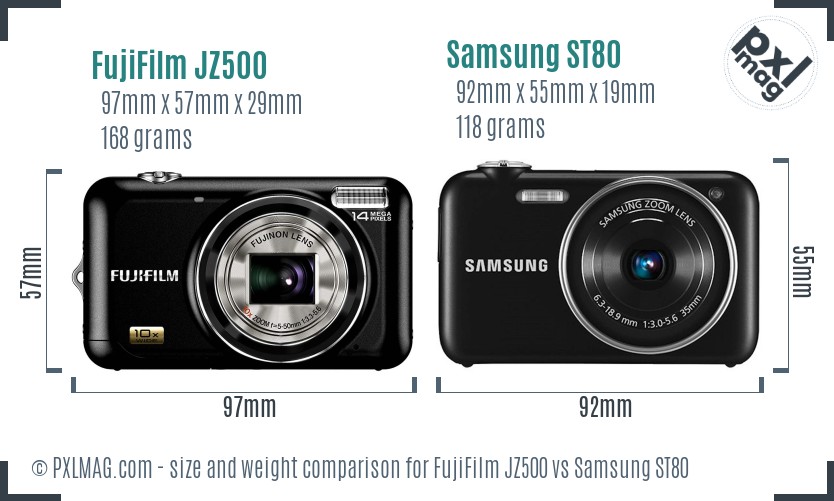 FujiFilm JZ500 vs Samsung ST80 size comparison