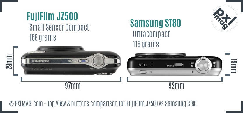 FujiFilm JZ500 vs Samsung ST80 top view buttons comparison