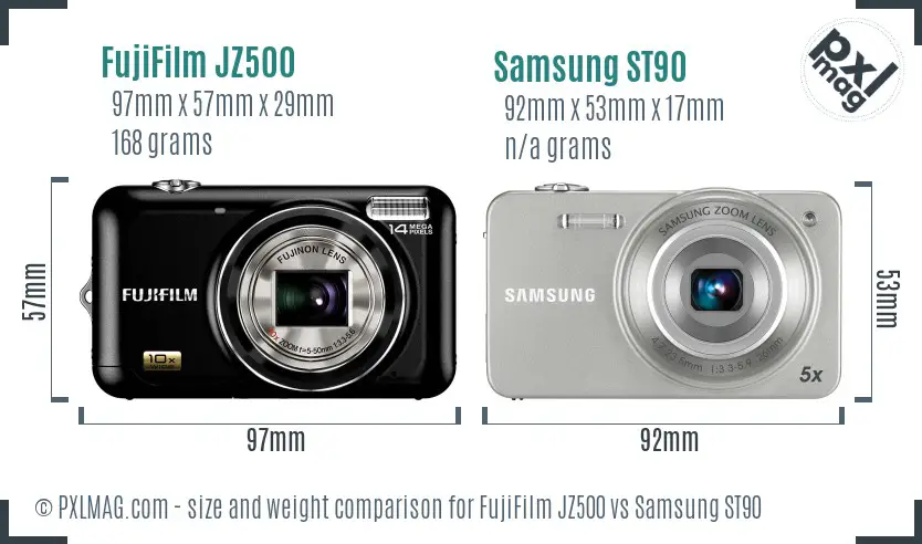 FujiFilm JZ500 vs Samsung ST90 size comparison