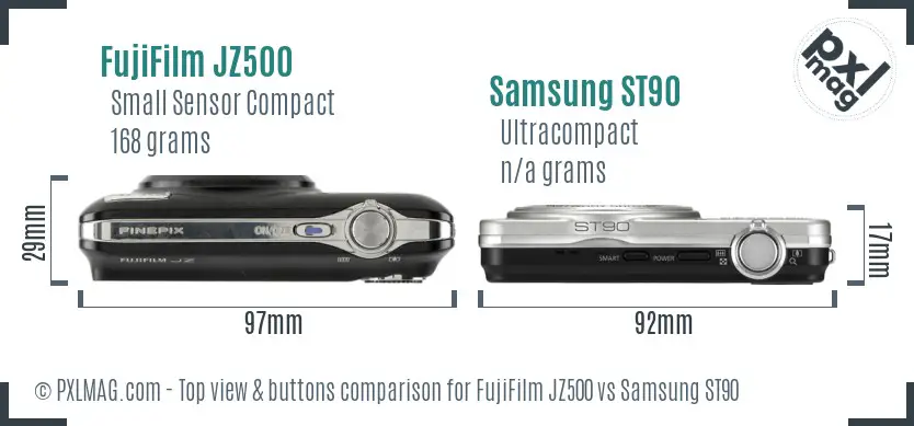 FujiFilm JZ500 vs Samsung ST90 top view buttons comparison