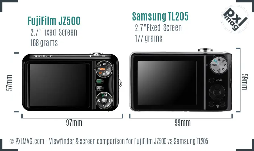 FujiFilm JZ500 vs Samsung TL205 Screen and Viewfinder comparison
