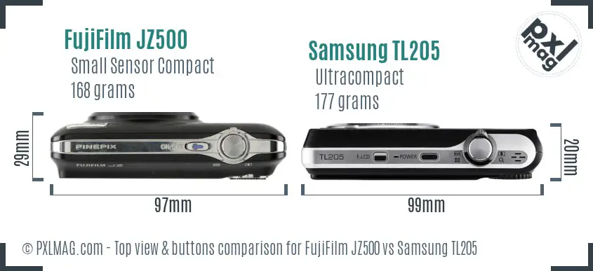 FujiFilm JZ500 vs Samsung TL205 top view buttons comparison
