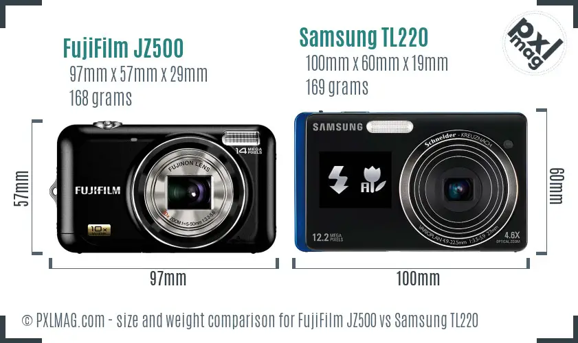 FujiFilm JZ500 vs Samsung TL220 size comparison