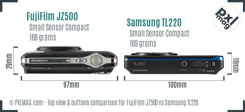 FujiFilm JZ500 vs Samsung TL220 top view buttons comparison