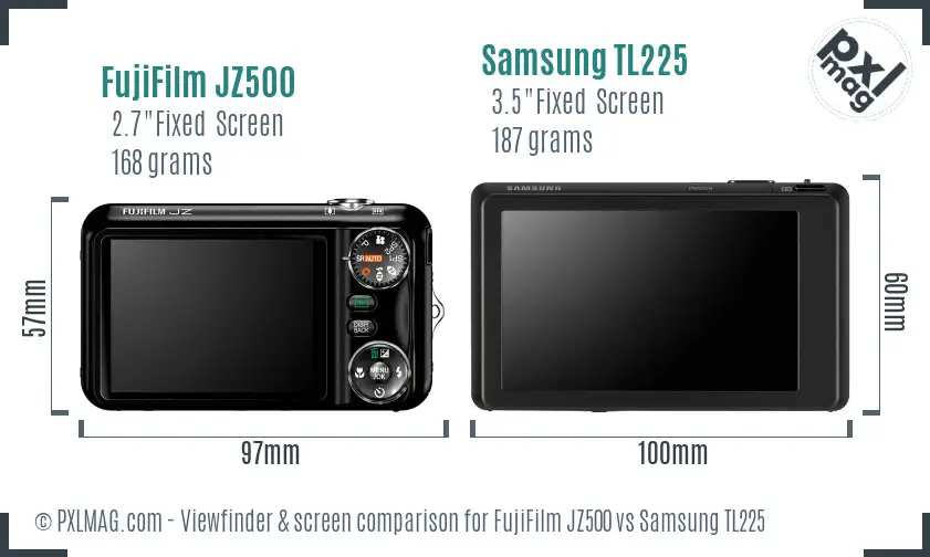 FujiFilm JZ500 vs Samsung TL225 Screen and Viewfinder comparison