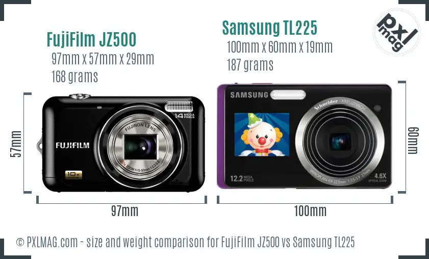 FujiFilm JZ500 vs Samsung TL225 size comparison